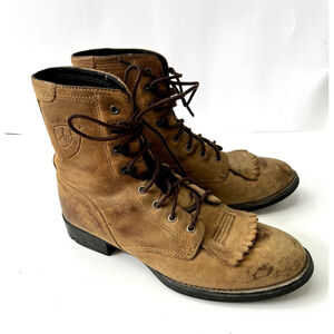 Ariat Heritage Size 6B Lacer II Kiltie Roper Brown Leather Boots Women's EUR 36